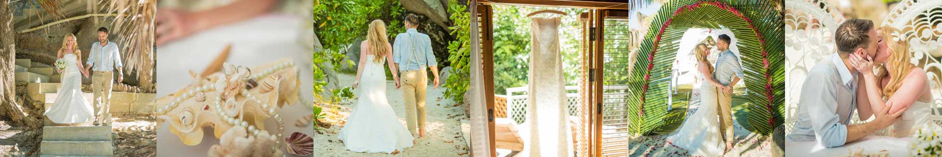 Hochzeitspaar am Strand der Seychellen